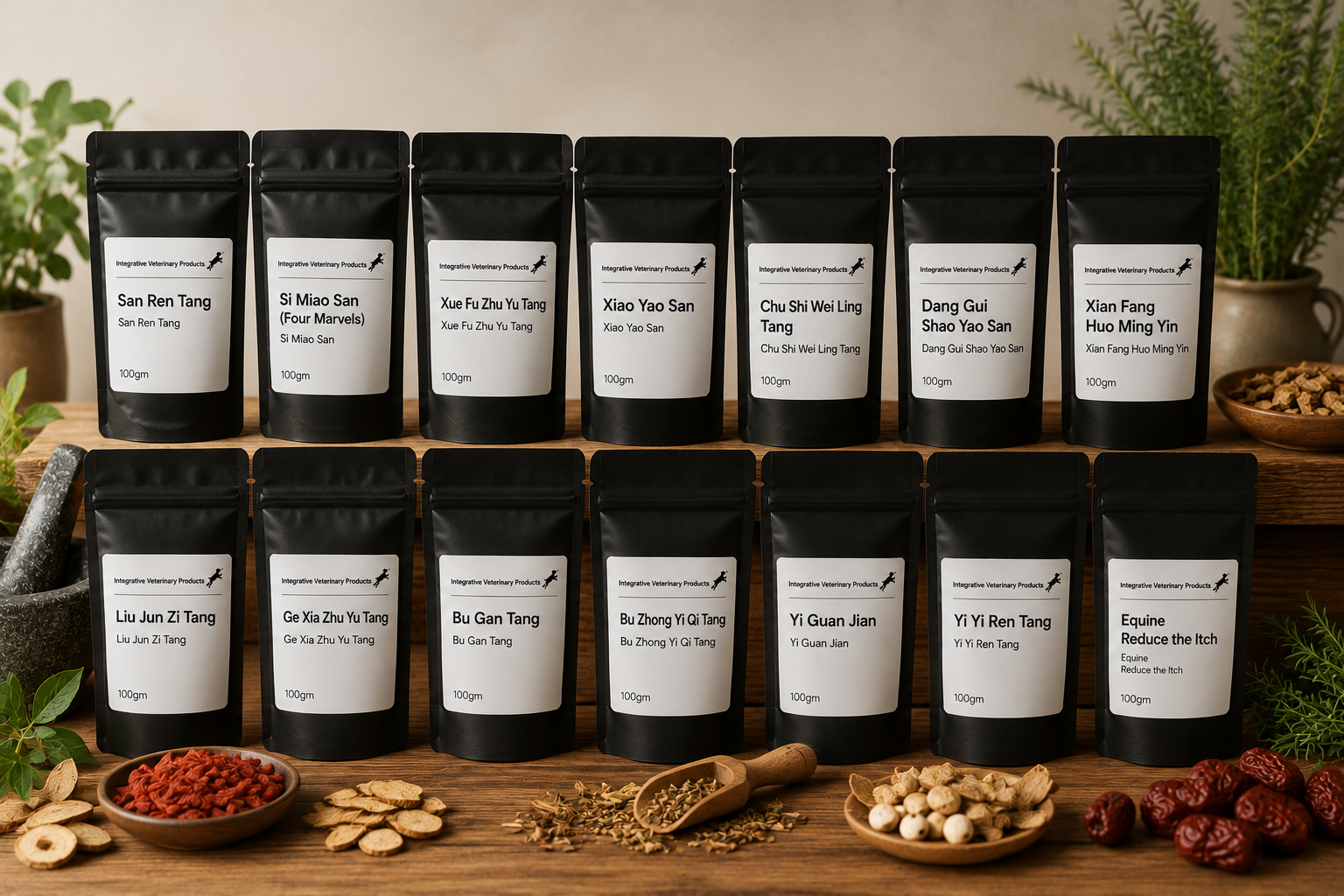 Veterinarian-compounded traditional Chinese herbal formulas for animals.